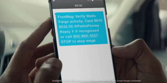Wells Fargo account alert text message from YouTube ad