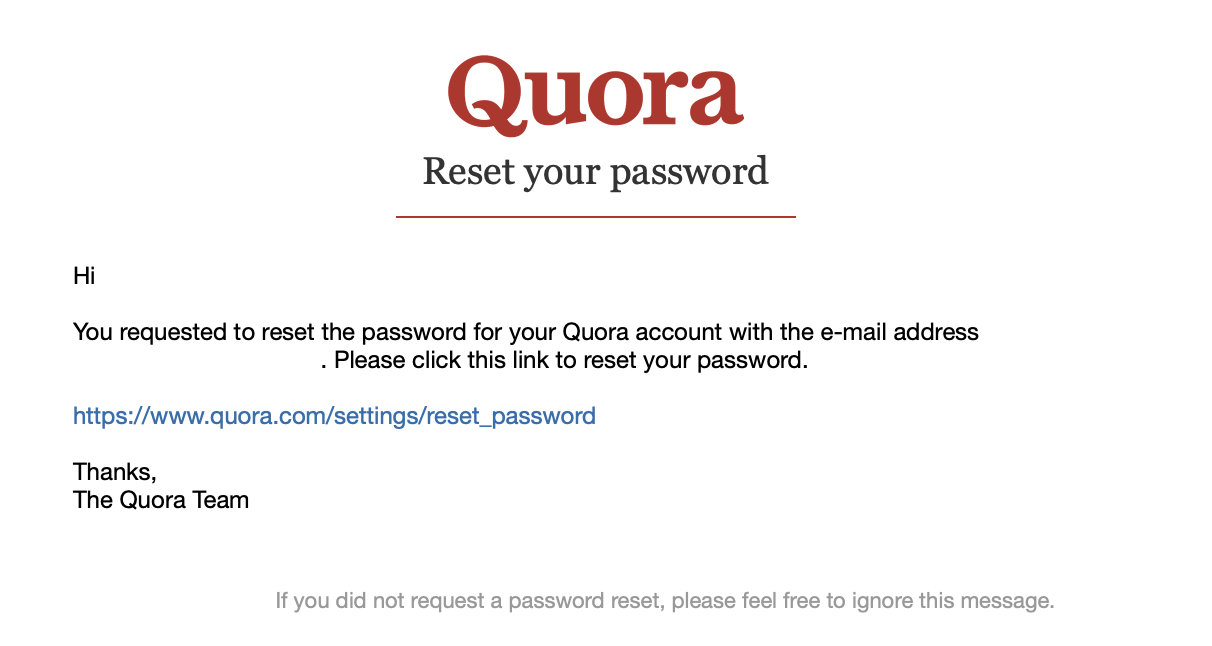 Quora password reset email